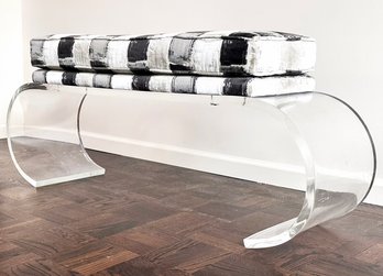 A Vintage Lucite Bench With New Upholstered Cushion, Possibly Charles Hollis Jones