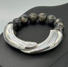 Gorgeous Modernistic Gray Opal & Sterling Silver Magnetic Bracelet
