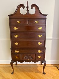 Antique Mahogany High Boy Dresser With Brass Hardware