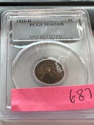 Lincoln Reverse Wheat  (1909-1958)  1925-D  1C  PCGS  MS63RB