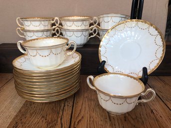 Minton China, Gold Trim 2 Handled Boullion Cup & Saucer Set