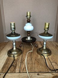 3 Vintage Milk Glass Lamps.   A6