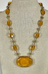 1920s Czech. Gilt Brass And Glass Choker Necklace Amber Glass