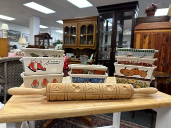 9 Mini Loaf Pans And Cut Out Wood Rolling Pin