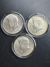 3 Kennedy Silver Half Dollars 1967, 1968-D, 1969-D