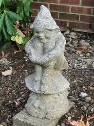 Adorable Antique Cast Stone Gnome Garden Statue - Beautiful Worn Patina - Sat In Garden For 50 Years !