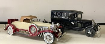 2 Vintage Jim Beam Decanters ~  Duesenberg Convertible Coupe & Ford Model A Paddy Wagon ~