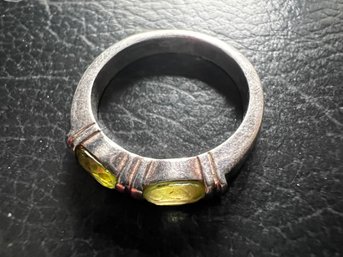 Yellow/green Garnet Gemstone Sterling Bezel Ring