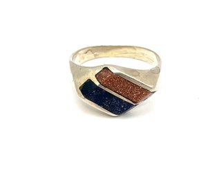 Vintage Sterling Silver Two Toned Inlay Sparkle Ring, Size 6