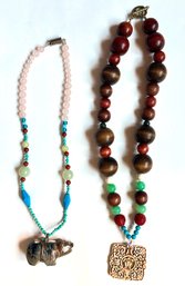 2 Natural Stone Necklaces With Asian Charm & Hippo