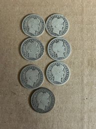 Lot Of 7 Barber Dimes 90 Silver