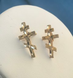 14k Gold Greek Orthodox Cross Earrings