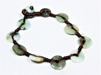 Vintage Silk Cord Jade Discs Beaded Bracelet