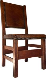 An Early 20th Century Oak Leather Back Side Chair By Gustav Stickley, #1103