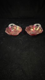 Pair Of Red And Clear Trinket Dishes