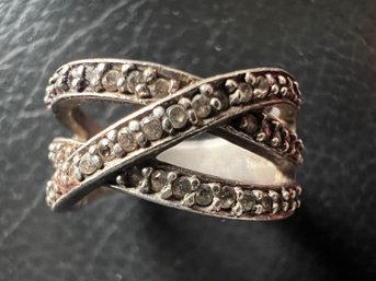 Sterling Silver Pave Gemstone Interlocking Band Ring
