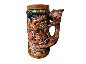 Vintage Glazed Relief Beer Stein With Fox Handle Die Grune Heid Des Jagers Freud