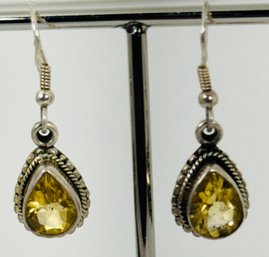 Sterling Silver Yellow Amethyst Pear Shape Dangle Earrings