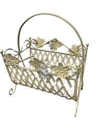 Mid Century White Metal Basket Weaved  Magazine Holder