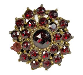 Gold Tone Garnet Colored Stone Ladies Ring Vintage Fit Almost Any Size