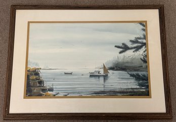 Listed Artist Richard Wiggin Johnson Misty Maine Morning Watercolor Painting