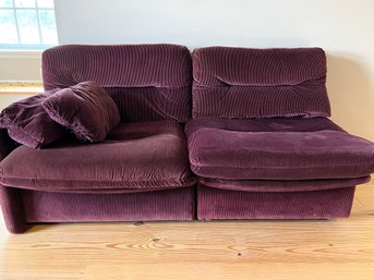 Oversized Split Loveseat Plum Striped Upholstery