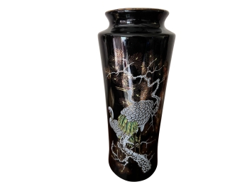 Imported Chinese Black Chinoiserie Vase With Crane Motif