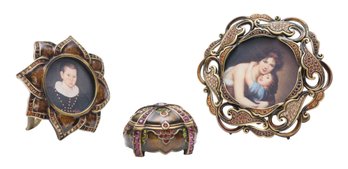 Jay Strongwater Enamel Picture Frames And Pill Boxes With Swarovski Crystals