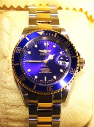 Invicta Stainless Steel Blue Faced Wristwatch In Original Box