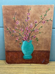 Beautiful Vintage Oil On Board Painting Of Flowers In Vase. Signed Frances. Measures 16' X 20'.