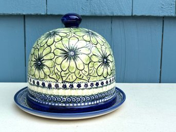 Handmade Polish Pottery Cheese Dome Serving Platter