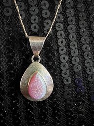Sterling Pendant Necklace With Tumbled Strawberry Quartz Gemstone