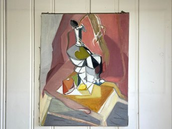 Cubist Style Still Life Of Chalice & Fruit Oil On Canvas