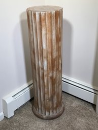 Beautiful Hand Made Fluted Wooden Pedestal / Column With Distressed White Finish - Beautiful Piece - WOW !