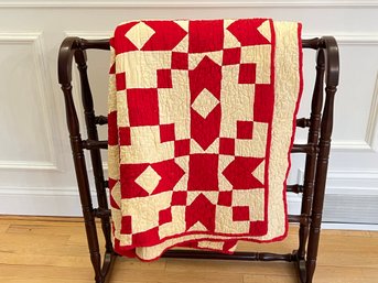 Antique Red And White Handmade Quilt