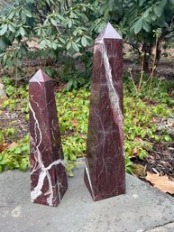 Pair Of Red Agate Obelisk Tower Points