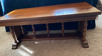 Vintage Pine Plank Coffee Table With Spindle And Carved Base