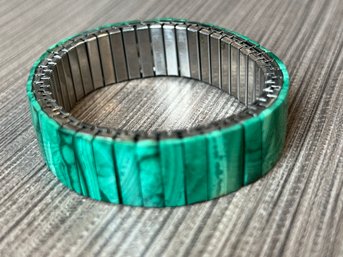 Vintage 1980s Era Malachite Stretchy Metal Bracelet