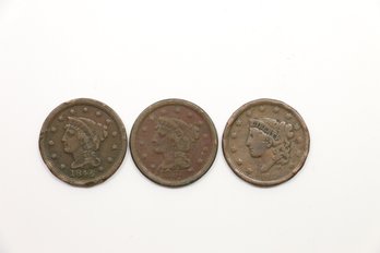 3 Large Cents Penny Coins