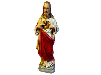 Antique Chalkware Statue Sacred Heart Of Jesus