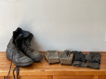 Vintage 1940s Marine Corps USMC Leather Boots Gloves And Mittens