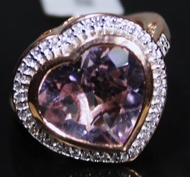Fine Contemporary Never Worn Gold Over Sterling Silver Heart Shaped Gemstone Ring Size 7