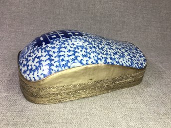 Antique Asian / Chinese Porcelain / Pottery Shard Made Into Dresser Box - Fantastic Piece - One Of A Kind