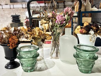 A. Collection Of Small Glass Vases And Pots