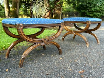 A Pair Of Vintage Vanity Seats - Possibly Maison Jansen - Replacement Upholstery