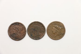 3 Large Cents Penny Coins