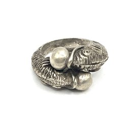 Vintage Sterling Silver Arts And Crafts Double Fish Pisces Ring, Size 5.75