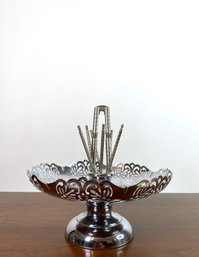 Vintage Reticulated Footed Nut Tray Service With Nutcrackers And Picks