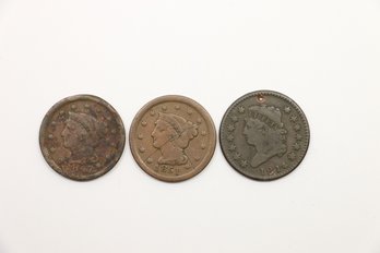 3 Large Cents Penny Coins