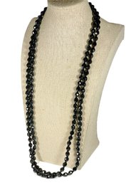 Vintage Cut Black Crystal Glass Beaded Elongated Necklace 56' Long!